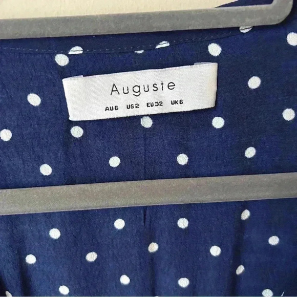 Revolve Auguste Lilly Shirt Classic Polka Dot Navy Blue Button Up Blouse Size 2 - Picture 5 of 8